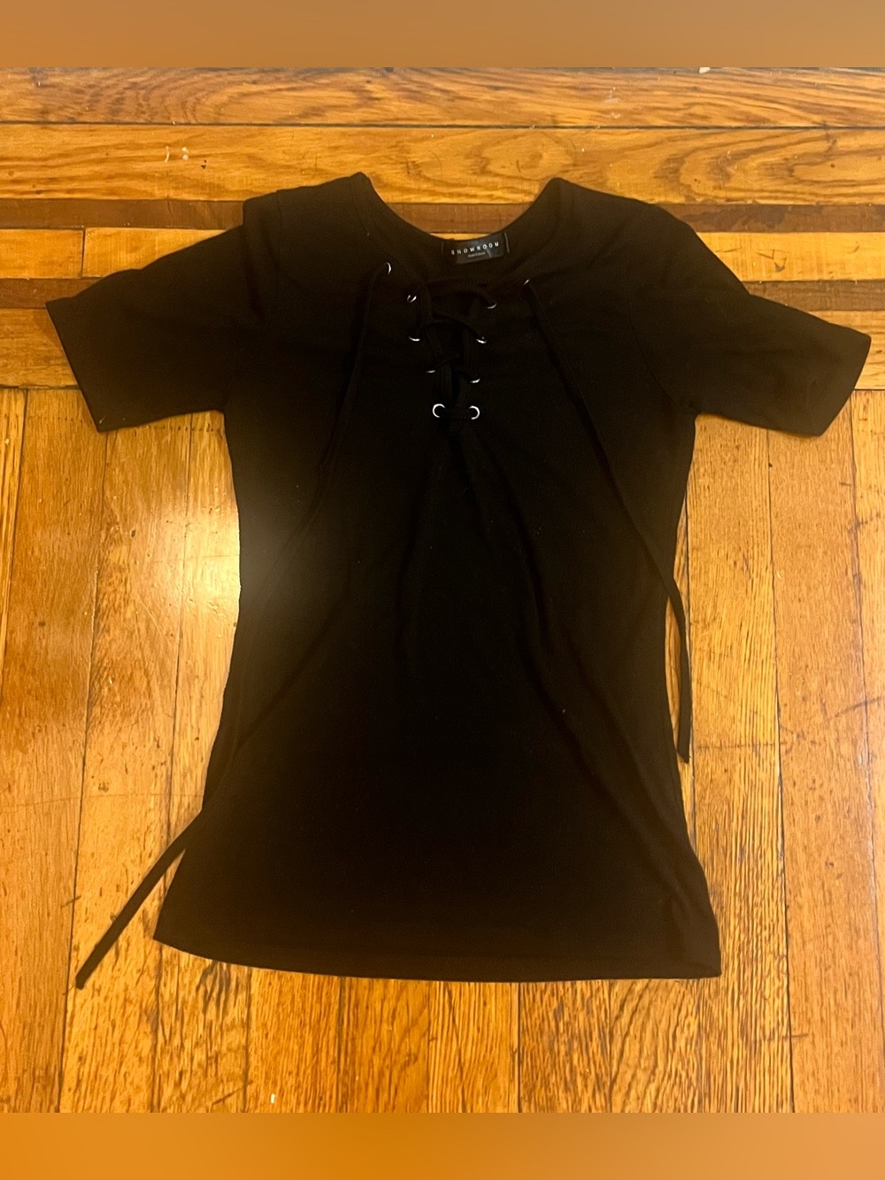 Women’s Black Lace-Up Short Sleeve Top